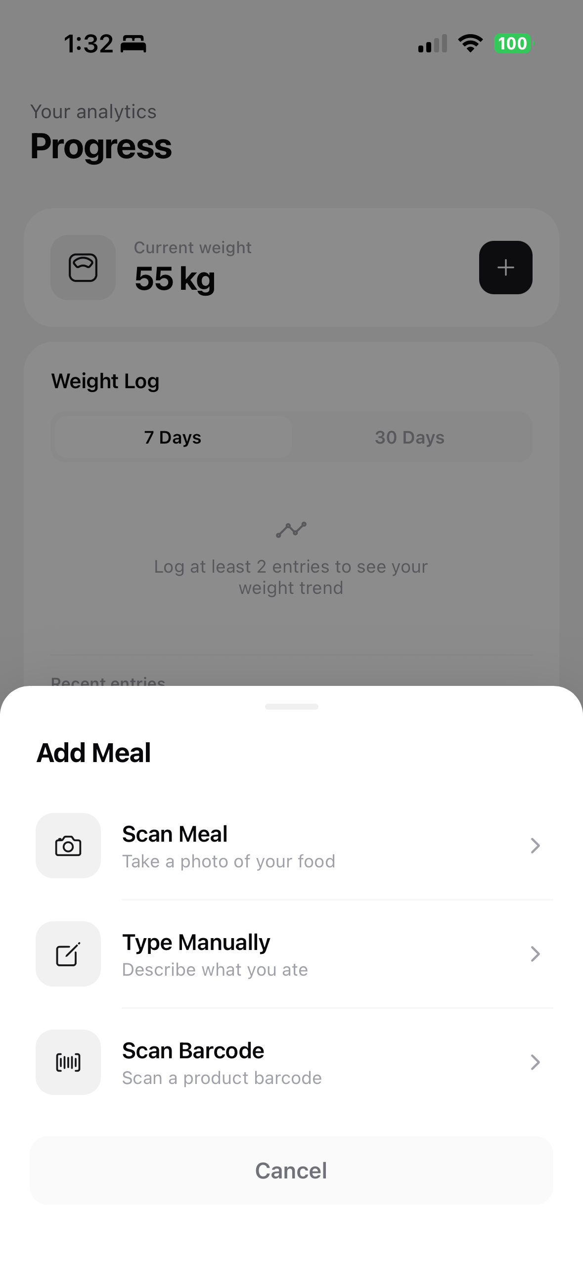 OpenCal — add meal